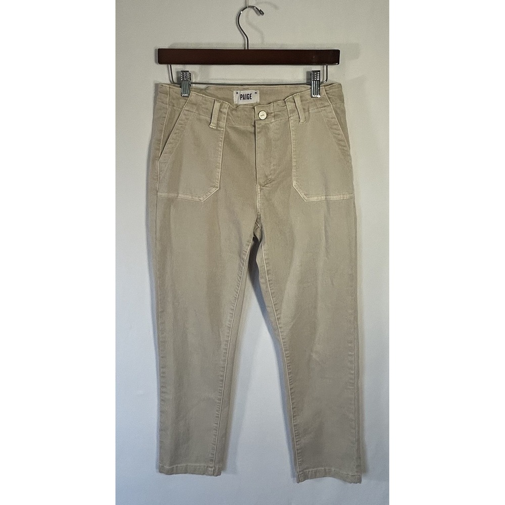 PAIGE Mayslie Denim  Ankle Beige Utility  Pants Front Patch Pockets Size 28 READ